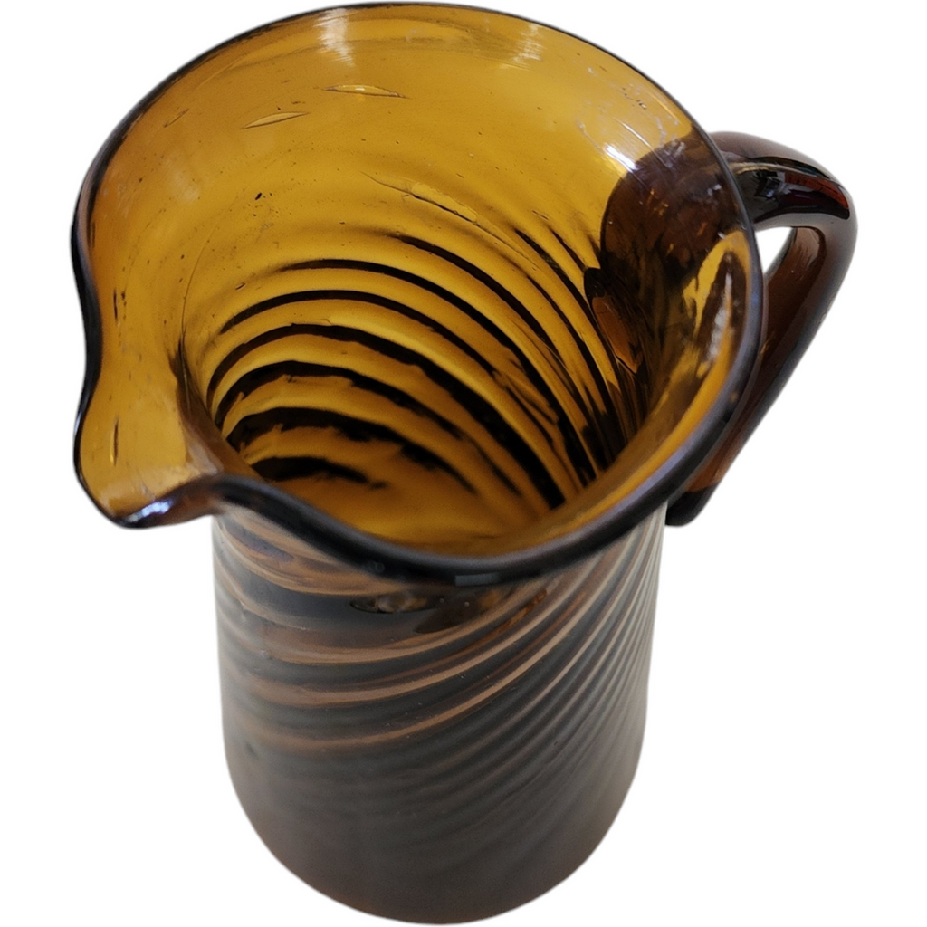 Art Hand Blown Glass Amber Twisted Ribbed Cream Pitcher Vase