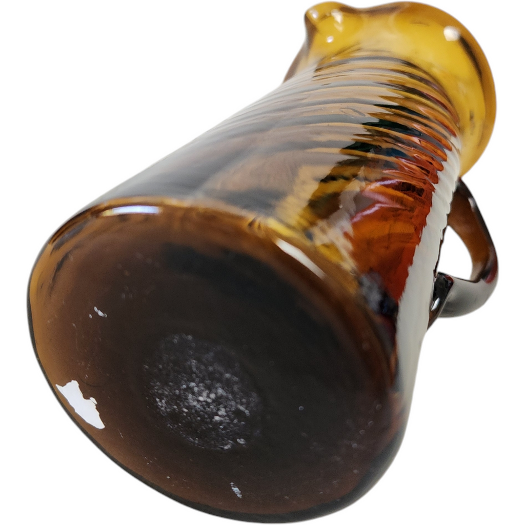 Art Hand Blown Glass Amber Twisted Ribbed Cream Pitcher Vase