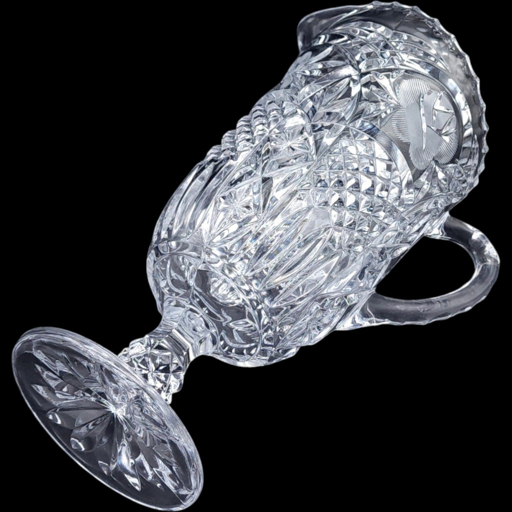 Avitra Crystal Etched Rose Footed Glass Pitcher Footed Jug 36 oz