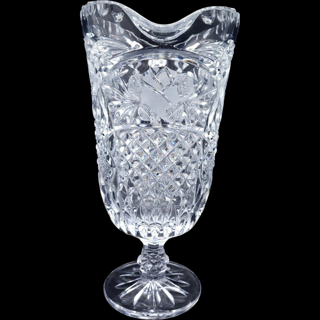 Avitra Crystal Etched Rose Footed Glass Pitcher Footed Jug 36 oz