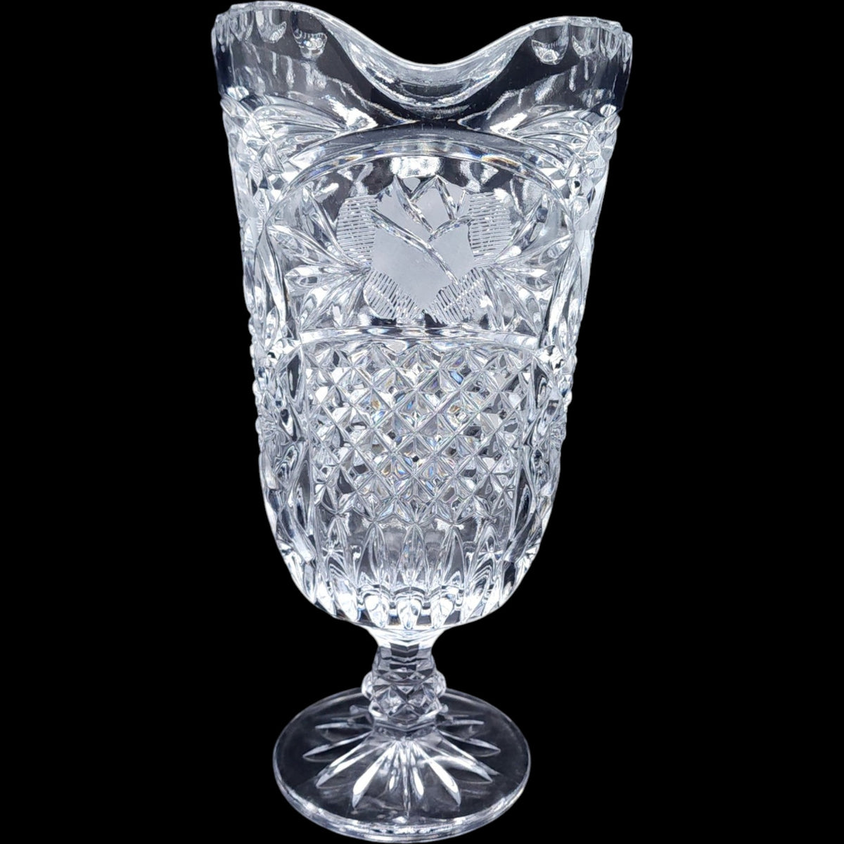 Avitra Crystal Etched Rose Footed Glass Pitcher Footed Jug 36 oz