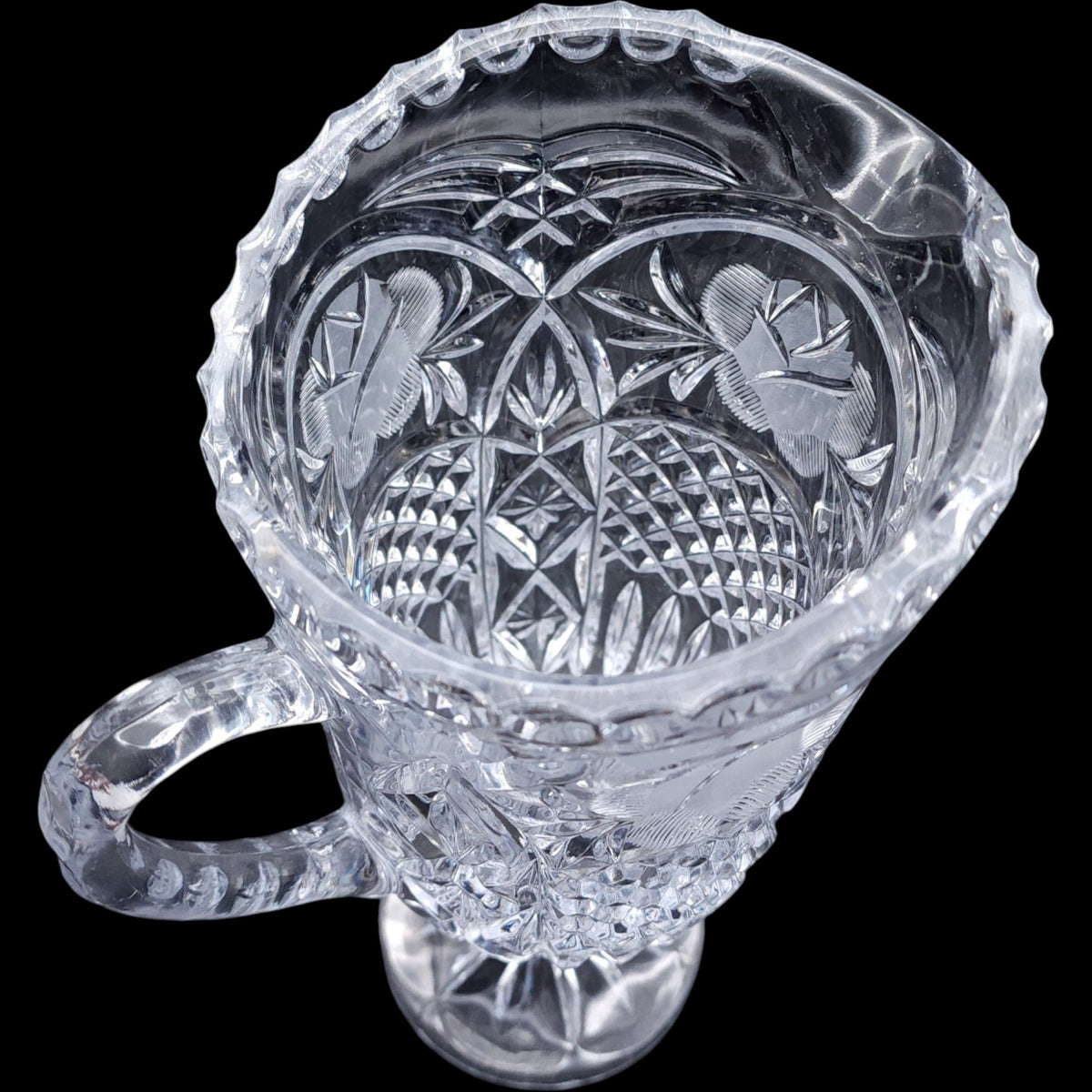 Avitra Crystal Etched Rose Footed Glass Pitcher Footed Jug 36 oz