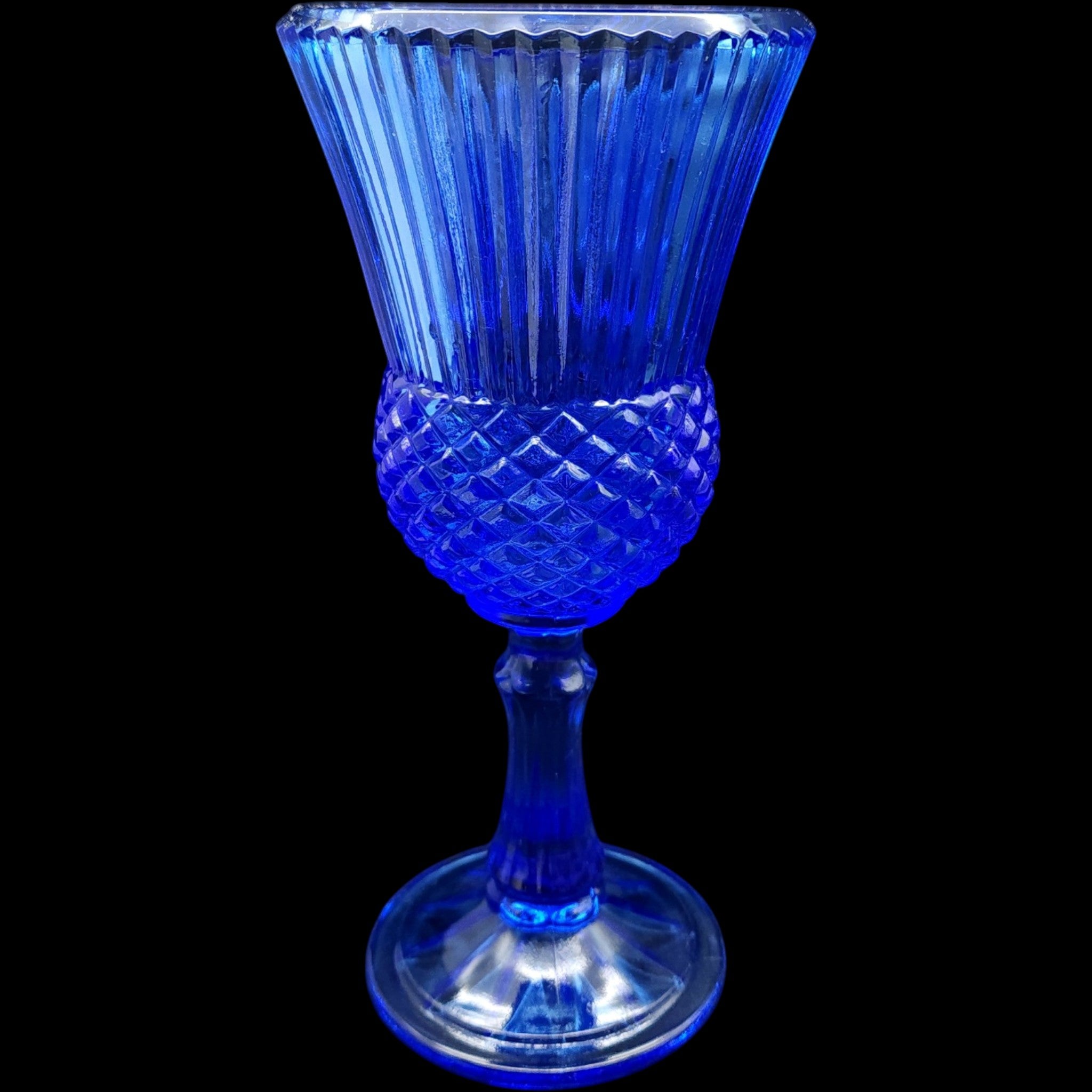 Avon Fostoria Cobalt Blue Glass Cameo Goblet Candleholder George Washington