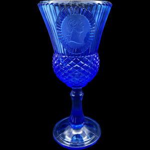 Avon Fostoria Cobalt Blue Glass Cameo Goblet Candleholder George Washington