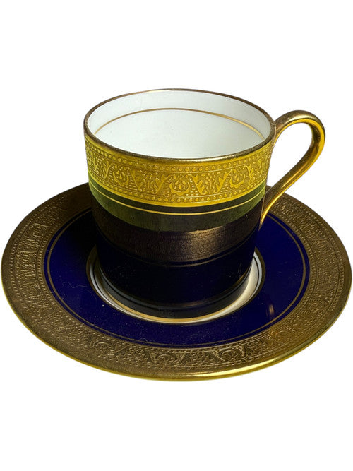 Aynsley England Buckingham Cobalt Blue & Gold Flat Demitasse Cup & Saucer Set Bone China