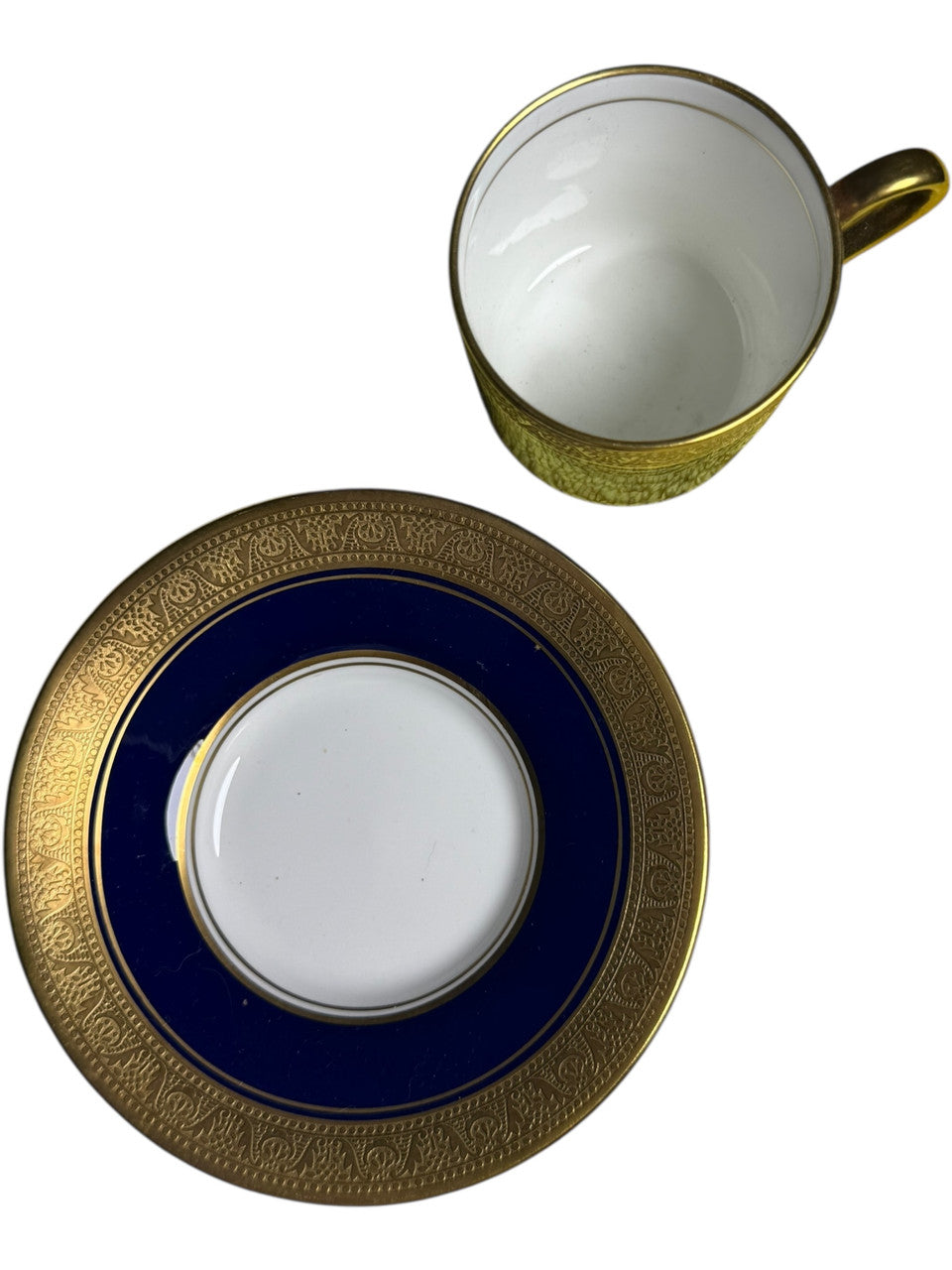 Aynsley England Buckingham Cobalt Blue & Gold Flat Demitasse Cup & Saucer Set Bone China