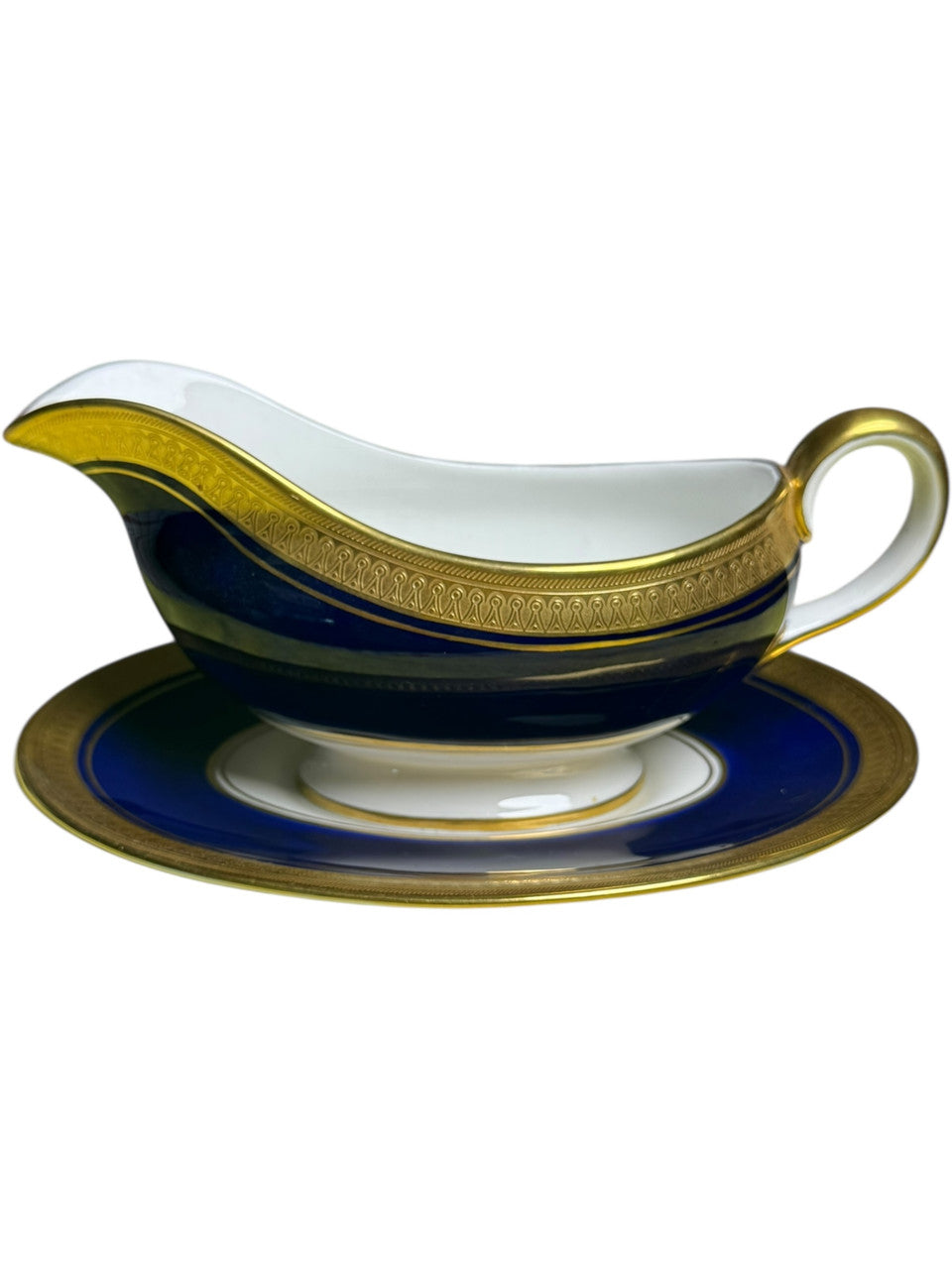 Aynsley England Buckingham Cobalt Blue & Gold Gravy Boat & Underplate Bone China