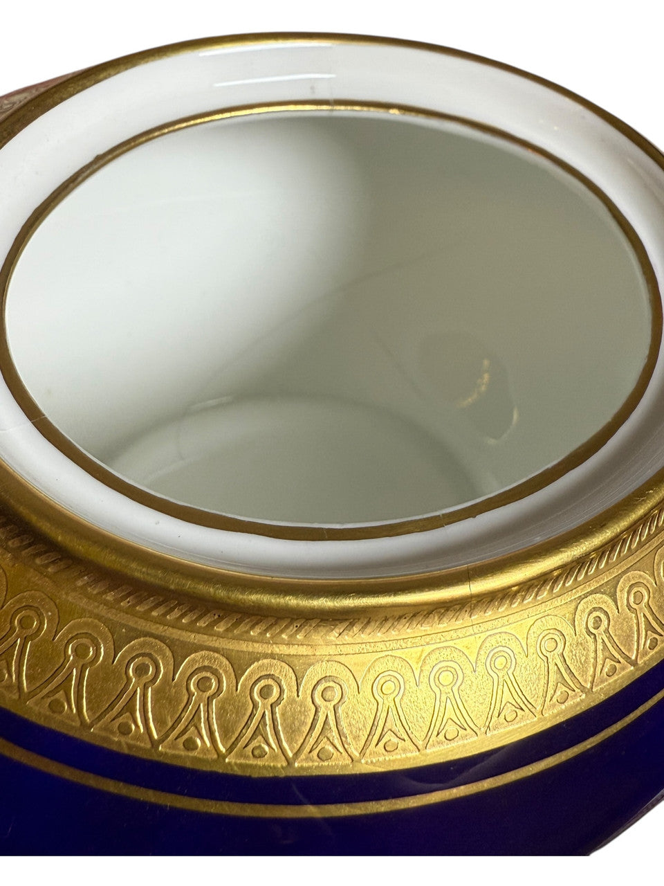 Aynsley England Buckingham Cobalt Blue & Gold Sugar Bowl with Lid Bone China Display Piece Cracked