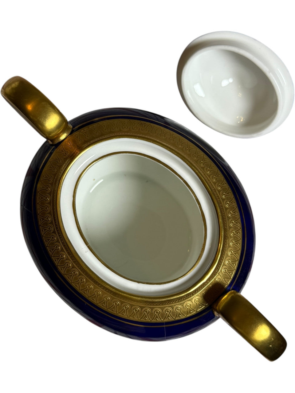Aynsley England Buckingham Cobalt Blue & Gold Sugar Bowl with Lid Bone China Display Piece Cracked