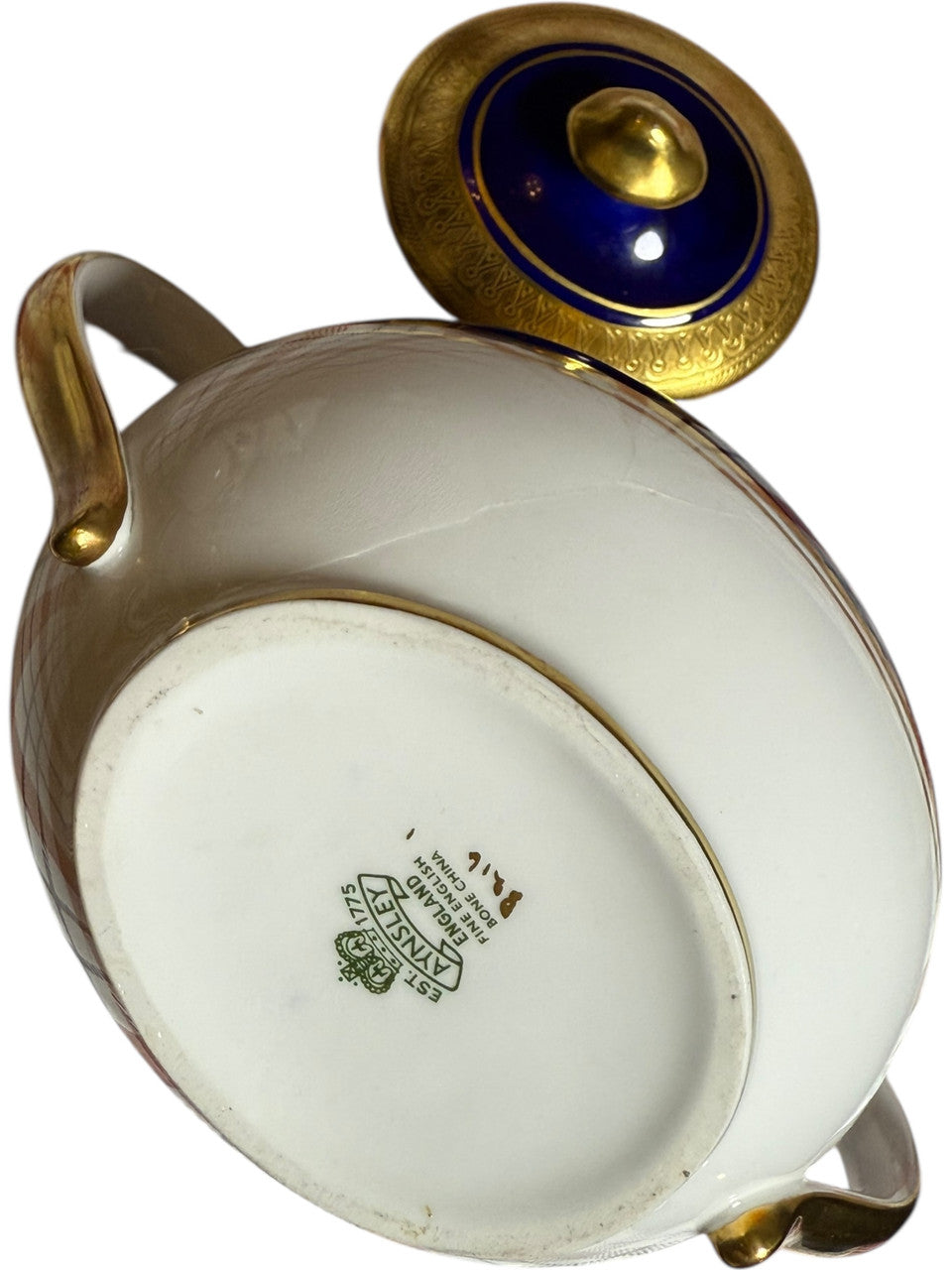 Aynsley England Buckingham Cobalt Blue & Gold Sugar Bowl with Lid Bone China Display Piece Cracked