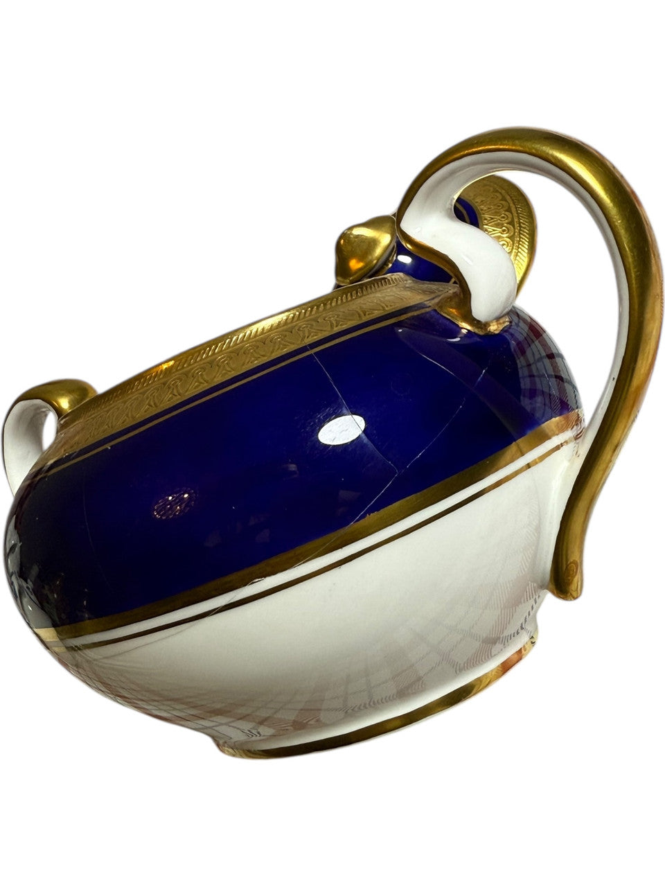 Aynsley England Buckingham Cobalt Blue & Gold Sugar Bowl with Lid Bone China Display Piece Cracked