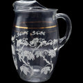 Bartlett Collins Clear Glass Pitcher with White Floral Pattern and Gold Trim