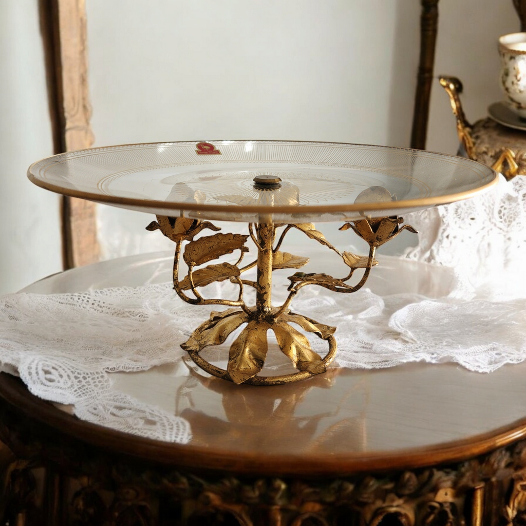 Barzel Flamingo Crystal 24K Gold Leaf Rose Serving Tray Holland