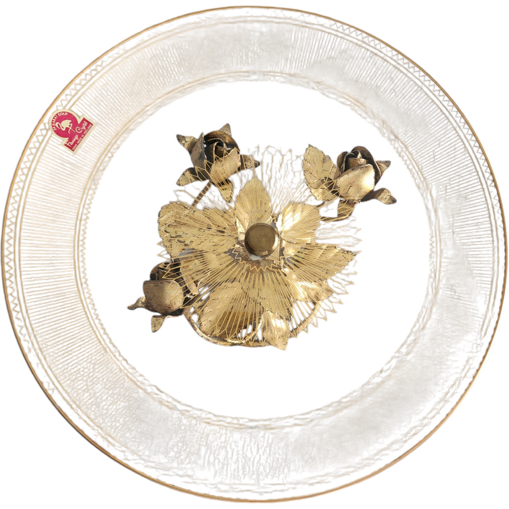 Barzel Flamingo Crystal 24K Gold Leaf Rose Serving Tray Holland