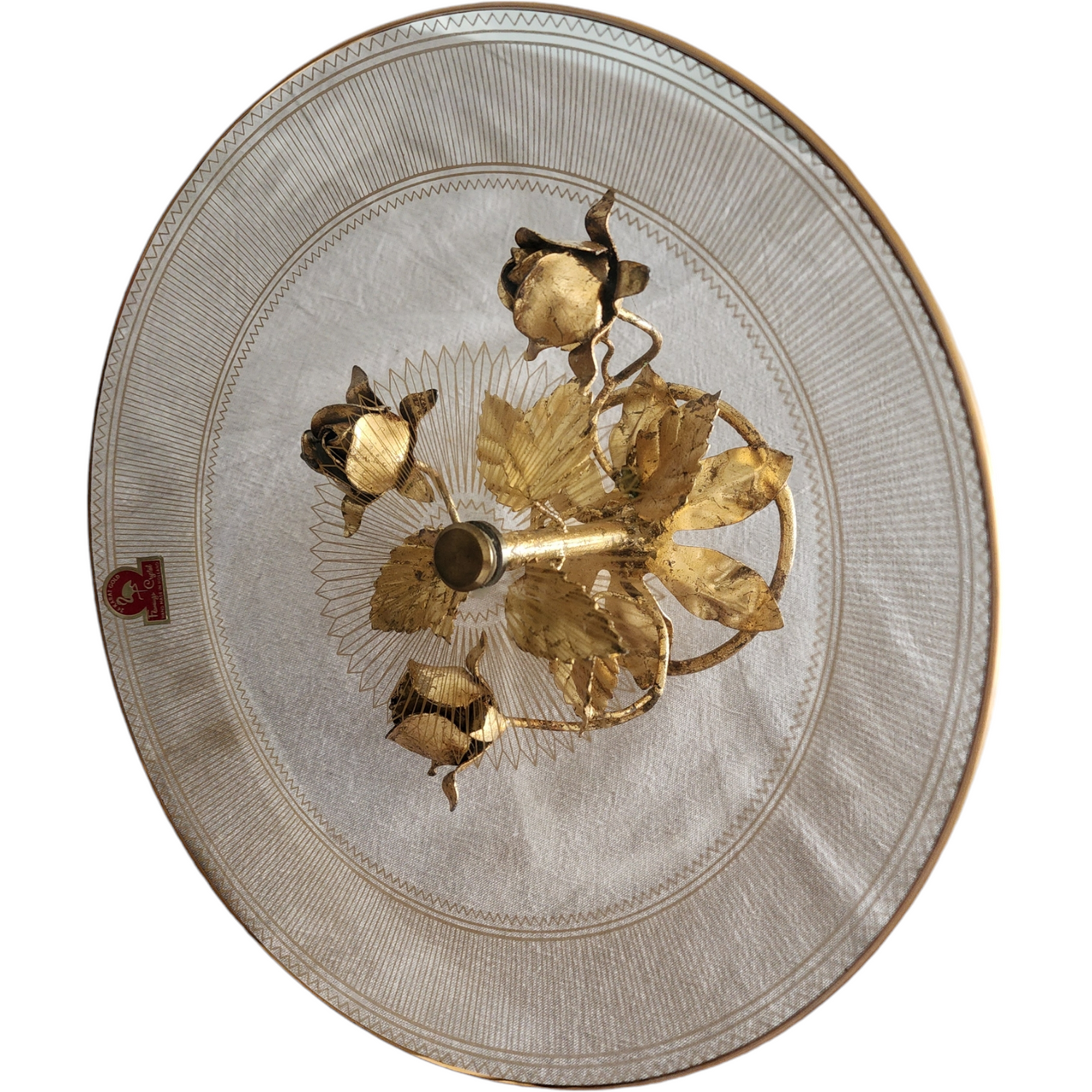 Barzel Flamingo Crystal 24K Gold Leaf Rose Serving Tray Holland