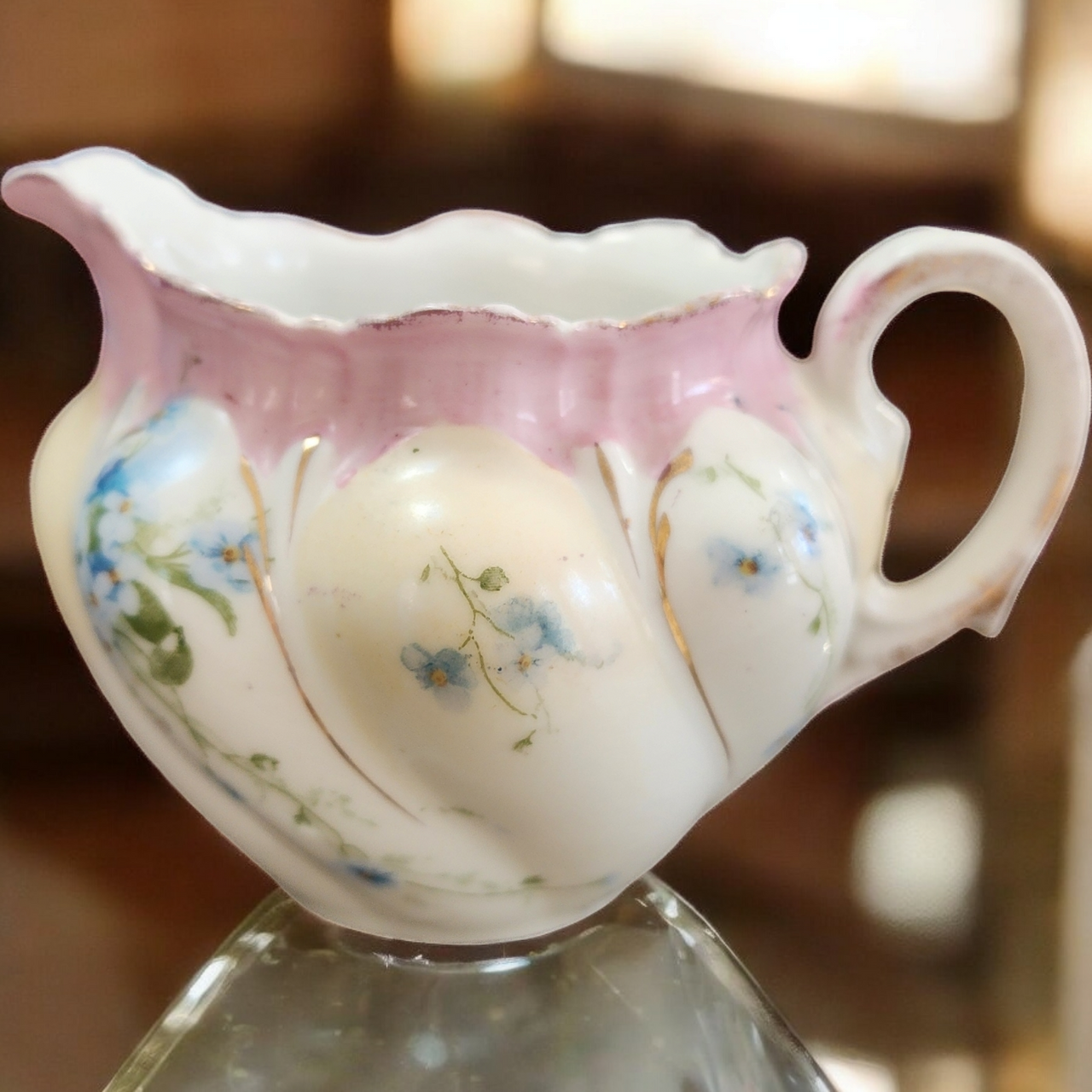 Bavarian Porcelain Hand-Painted Creamer Pitcher Pink and White Floral Design