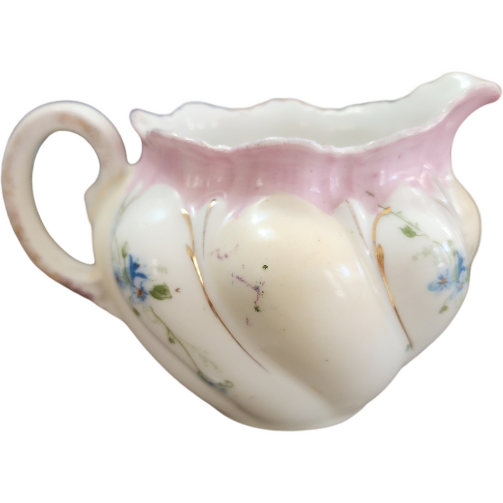 Bavarian Porcelain Hand-Painted Creamer Pitcher Pink and White Floral Design