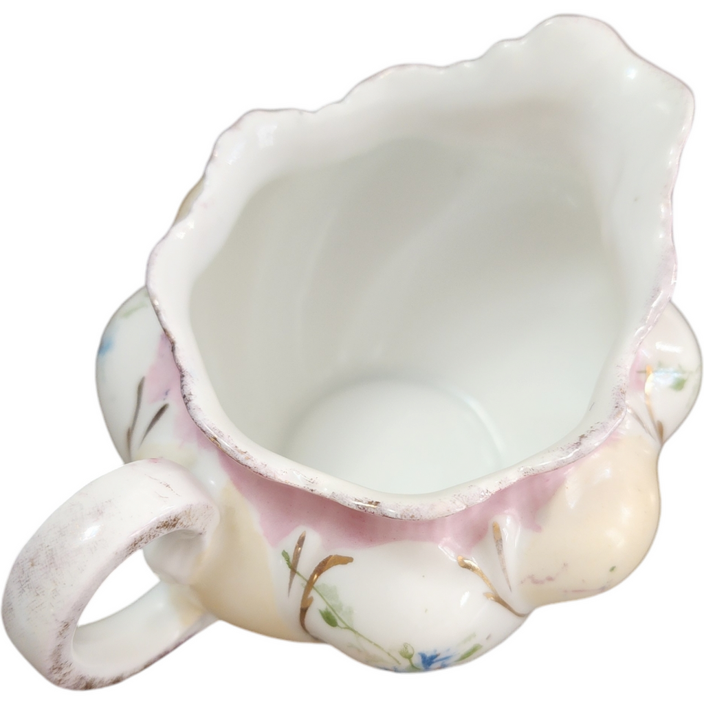Bavarian Porcelain Hand-Painted Creamer Pitcher Pink and White Floral Design