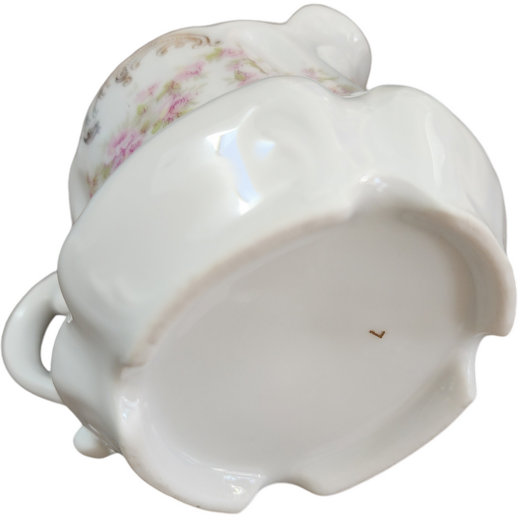 Bavarian Porcelain Hand-Painted Scalloped rim Creamer Pitcher Pink and White Floral Design