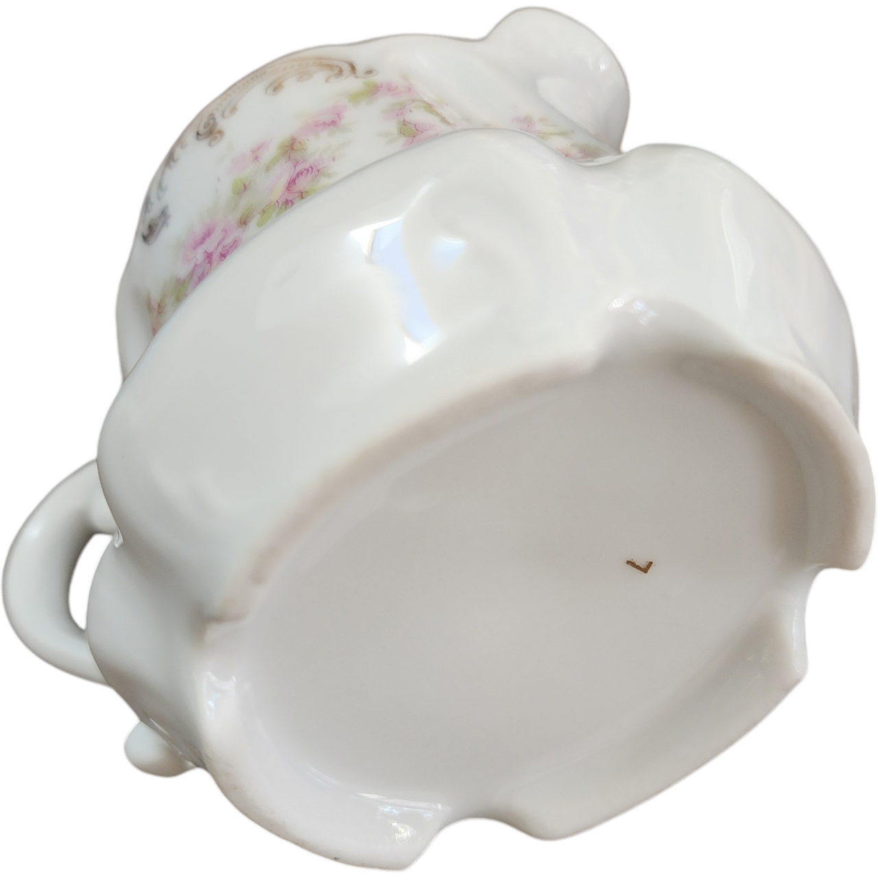 Bavarian Porcelain Hand-Painted Scalloped rim Creamer Pitcher Pink and White Floral Design