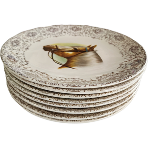 Beswick Animales & British China 22-Karat Gold Horse Portraits 8 Dinner Plates Set