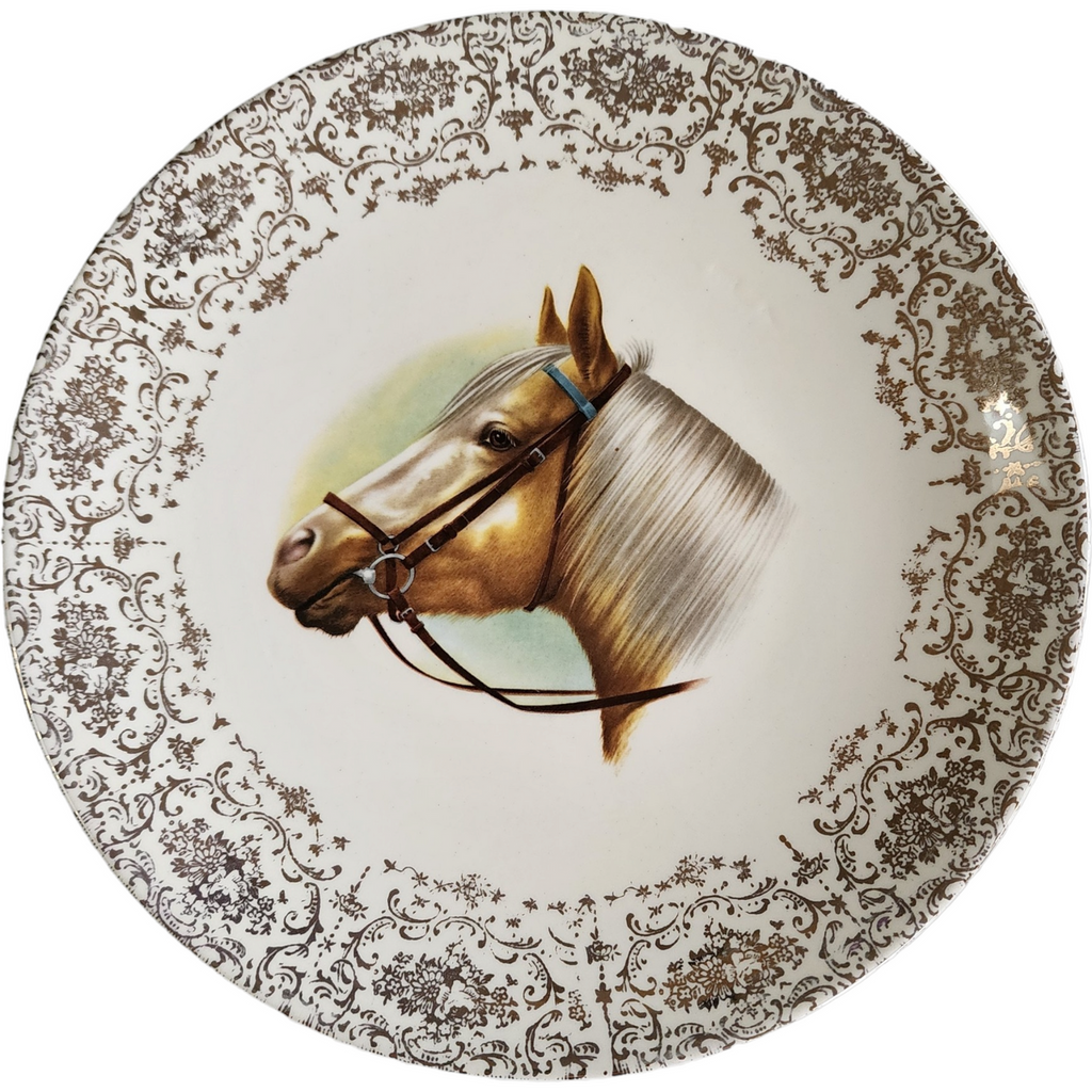 Beswick Animales & British China 22-Karat Gold Horse Portraits 8 Dinner Plates Set