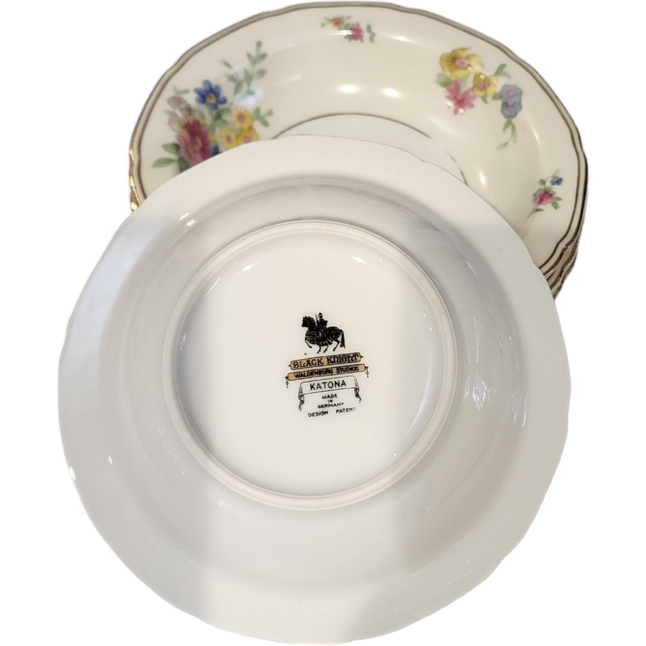 Black Knight Katona Cream Rim, Floral Gold Trim Fruit/Dessert Sauce Bowl Set of 4