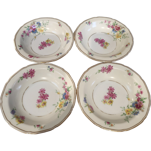Black Knight Katona Cream Rim, Floral Gold Trim Fruit/Dessert Sauce Bowl Set of 4