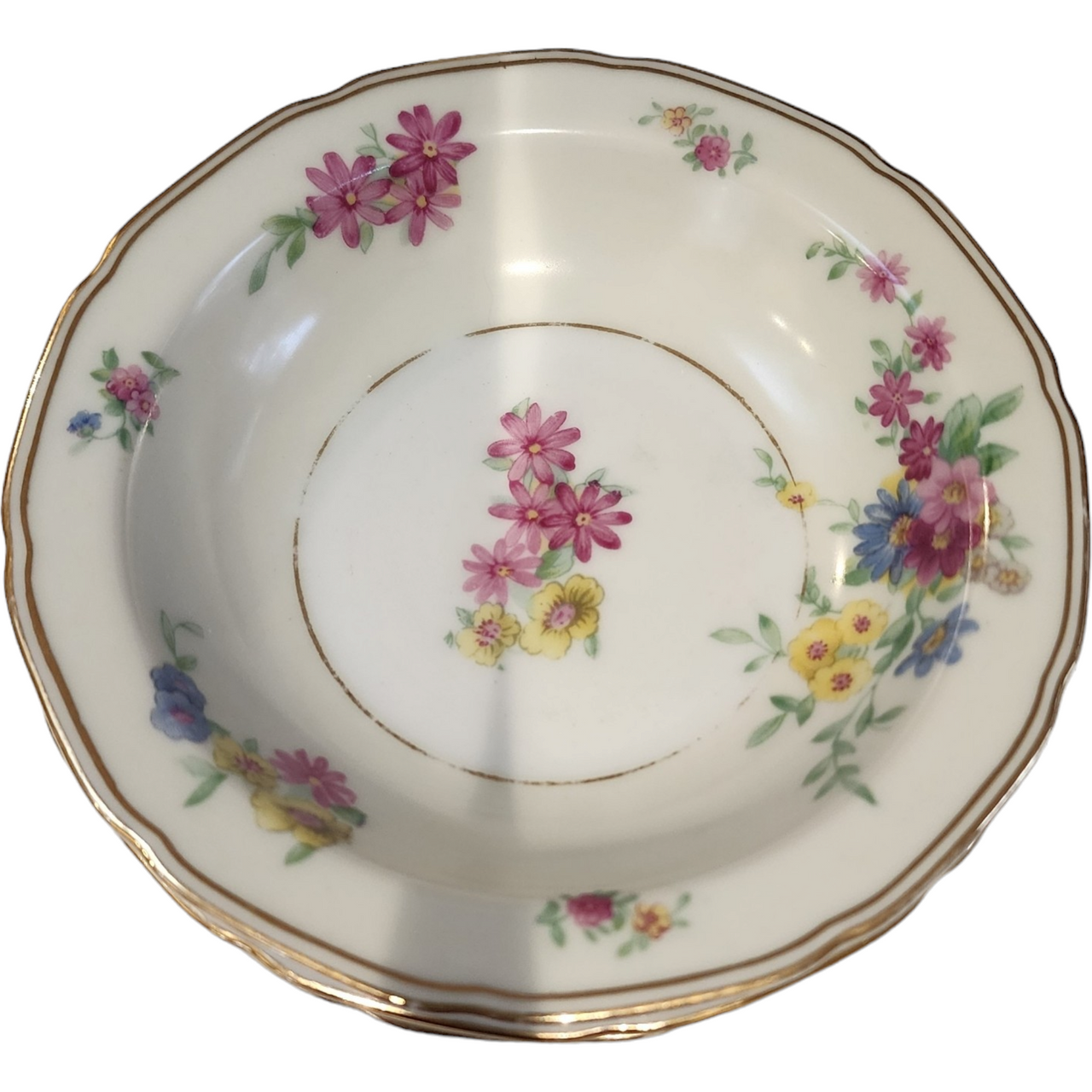 Black Knight Katona Cream Rim, Floral Gold Trim Fruit/Dessert Sauce Bowl Set of 4