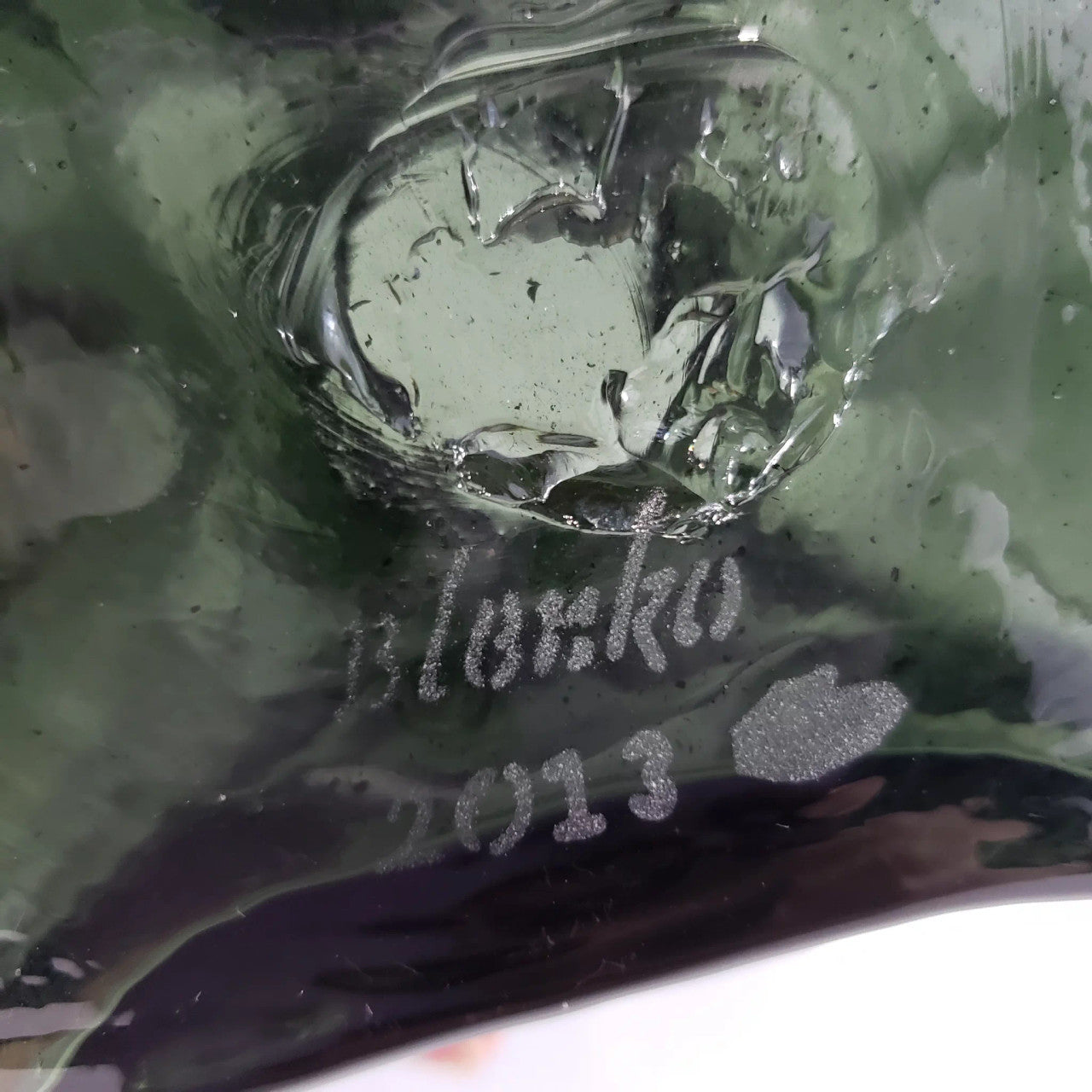 Blenko Joel Myers Avocado Green Pinwheel Water Bottle Vase