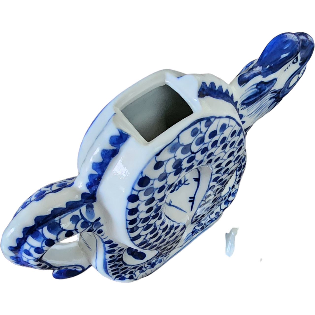 Blue & White Porcelain Dragon Shape Teapot Qianlong Nian Zhi Mark