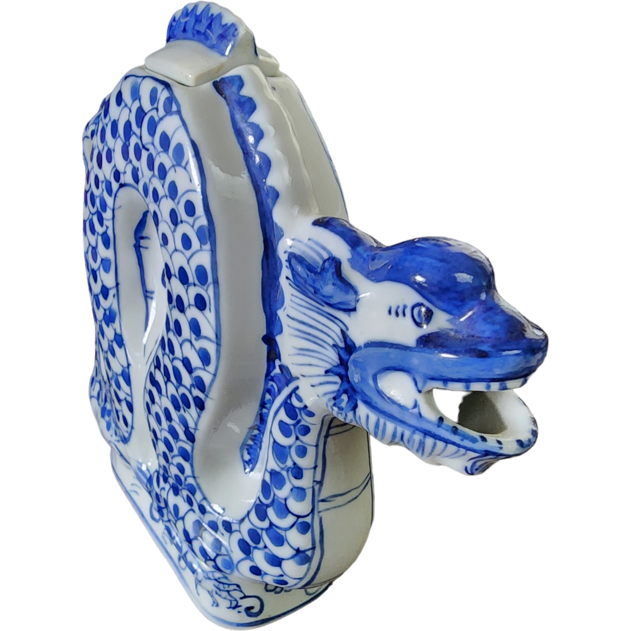 Blue & White Porcelain Dragon Shape Teapot Qianlong Nian Zhi Mark