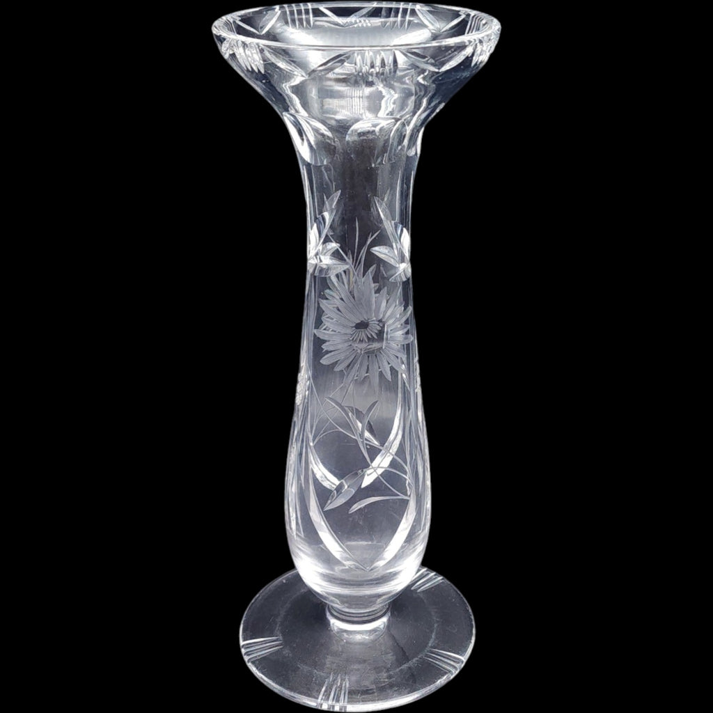 Bohemia Crystal Glass Vase Fine Cut Glass Floral & Diamond Pattern