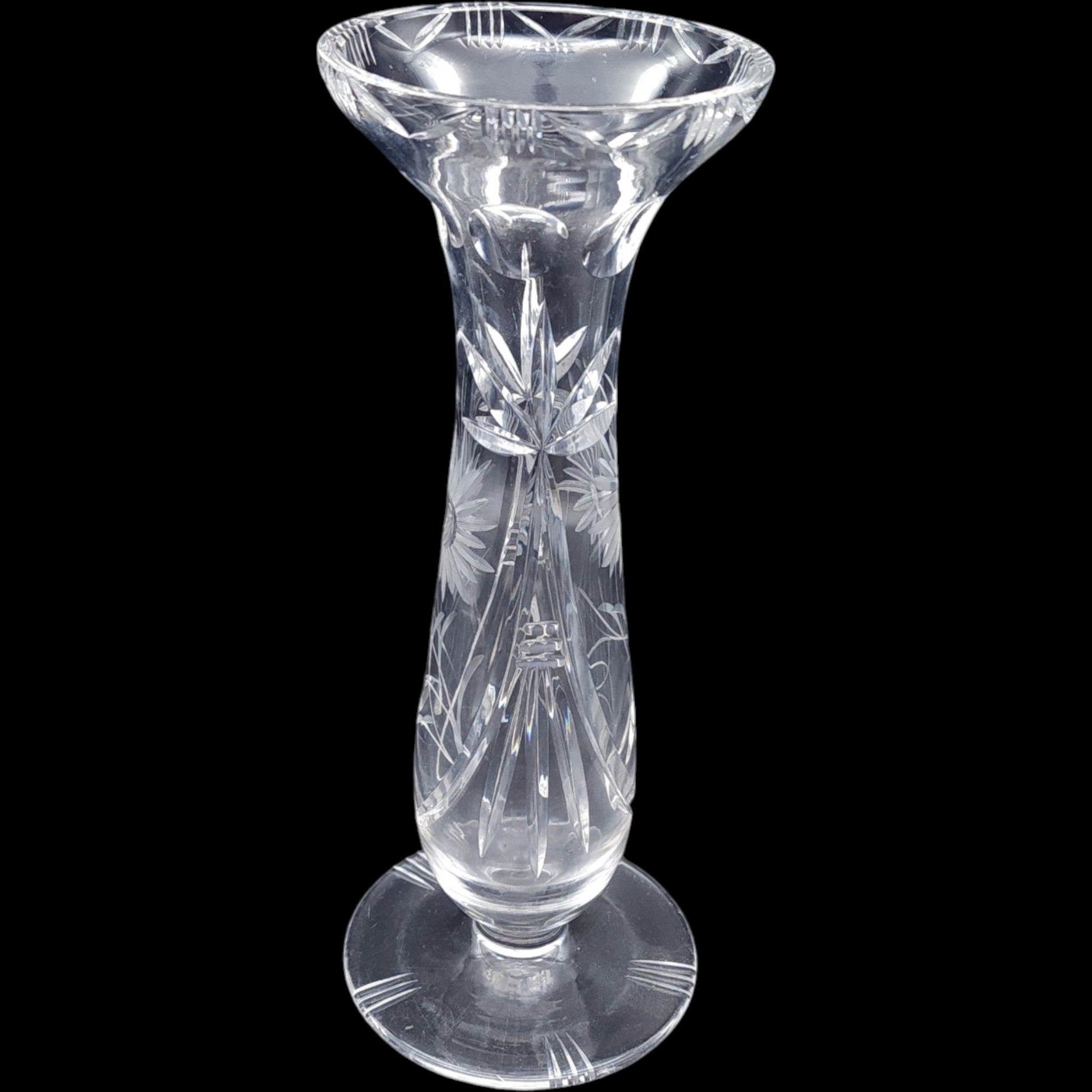 Bohemia Crystal Glass Vase Fine Cut Glass Floral & Diamond Pattern