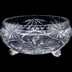 Vintage Bohemian Cut Crystal Three-Footed Bowl Pinwheel & Starburst