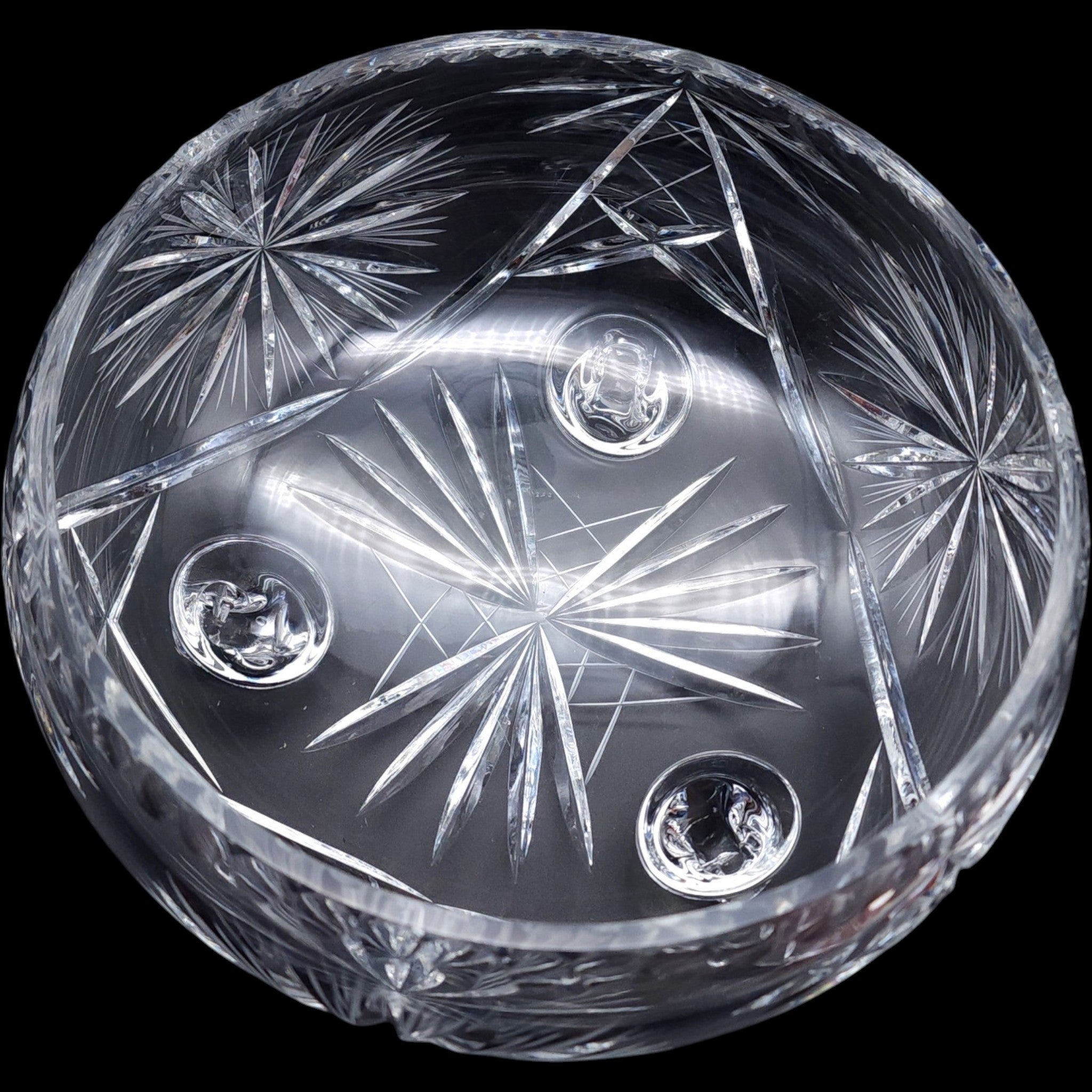 Vintage Bohemian Cut Crystal Three-Footed Bowl Pinwheel & Starburst