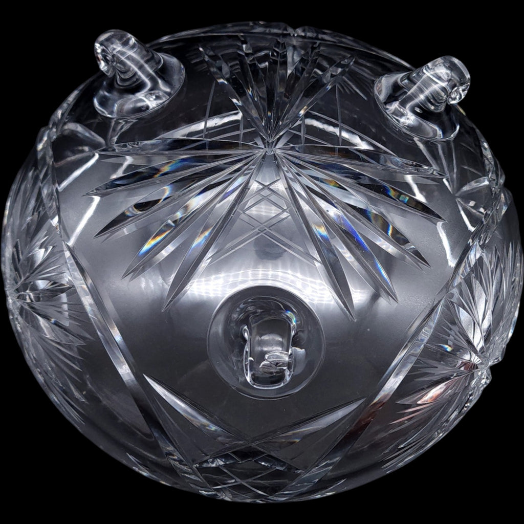 Vintage Bohemian Cut Crystal Three-Footed Bowl Pinwheel & Starburst
