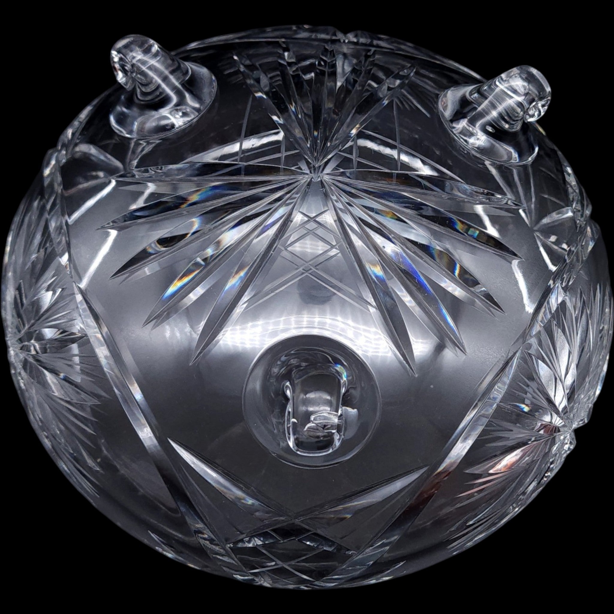 Vintage Bohemian Cut Crystal Three-Footed Bowl Pinwheel & Starburst