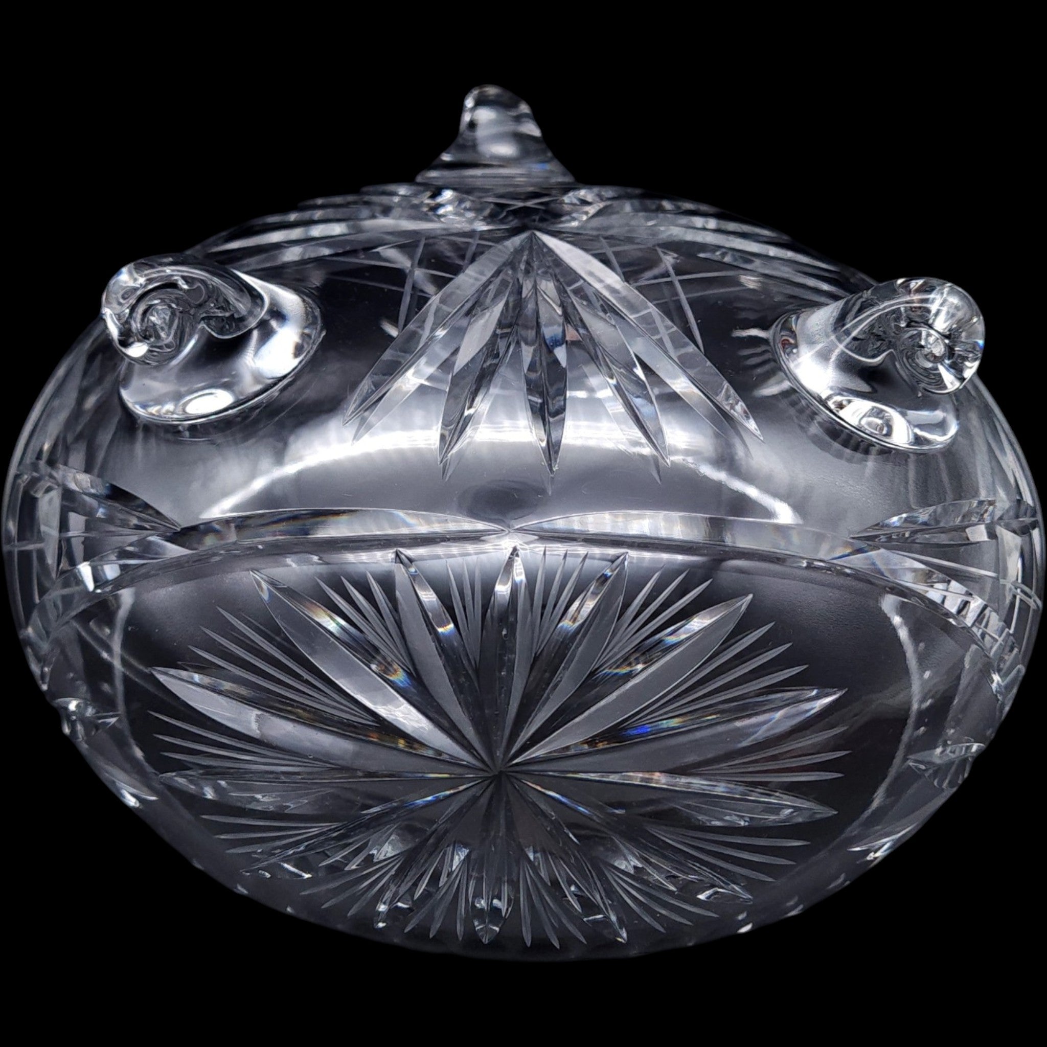 Vintage Bohemian Cut Crystal Three-Footed Bowl Pinwheel & Starburst