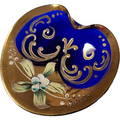 Bohemian Czech Cobalt Glass Hand Painted Raised Floral Trinket Dish
