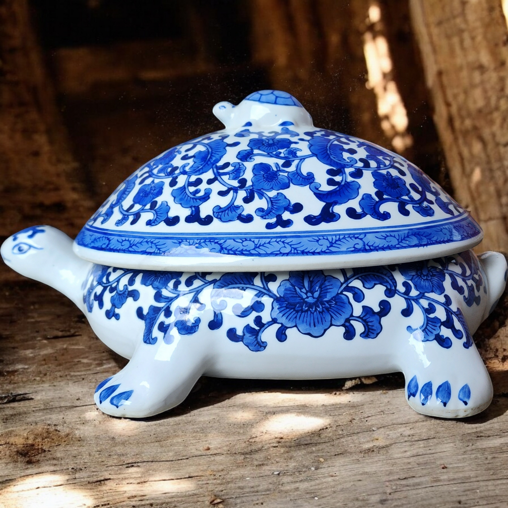 Bombay Asian Garden Blue & White Chinoiserie Turtle Tureen