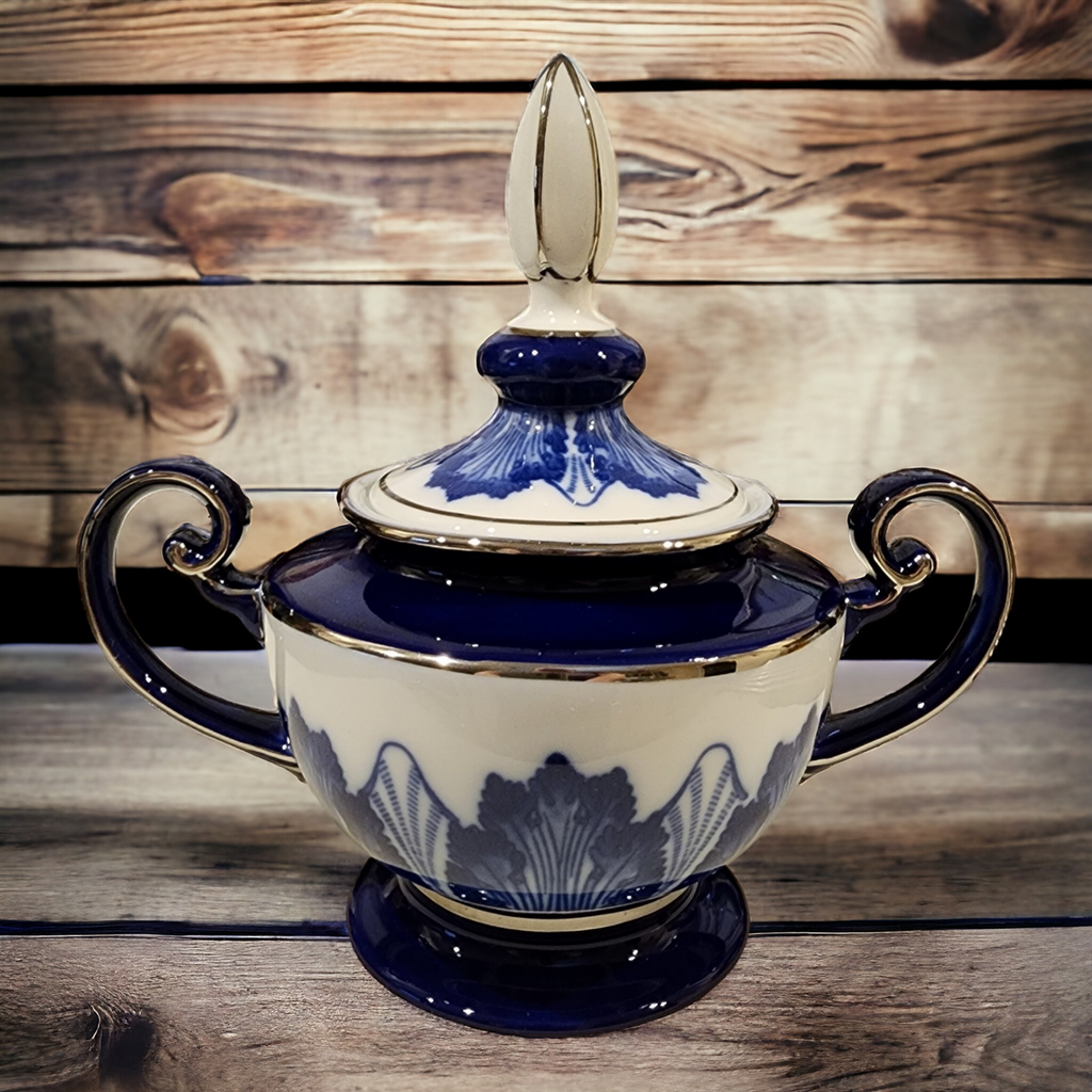 Bombay Asian Garden Blue & White Floral Sugar Bowl & Lid