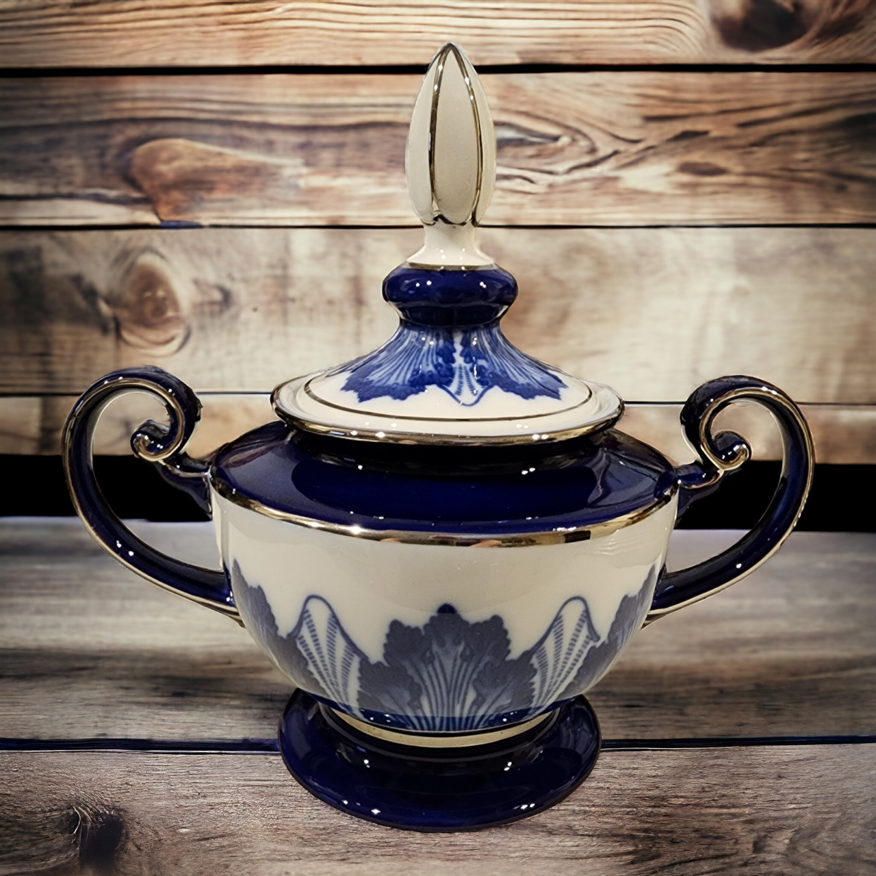 Bombay Asian Garden Blue & White Floral Sugar Bowl & Lid