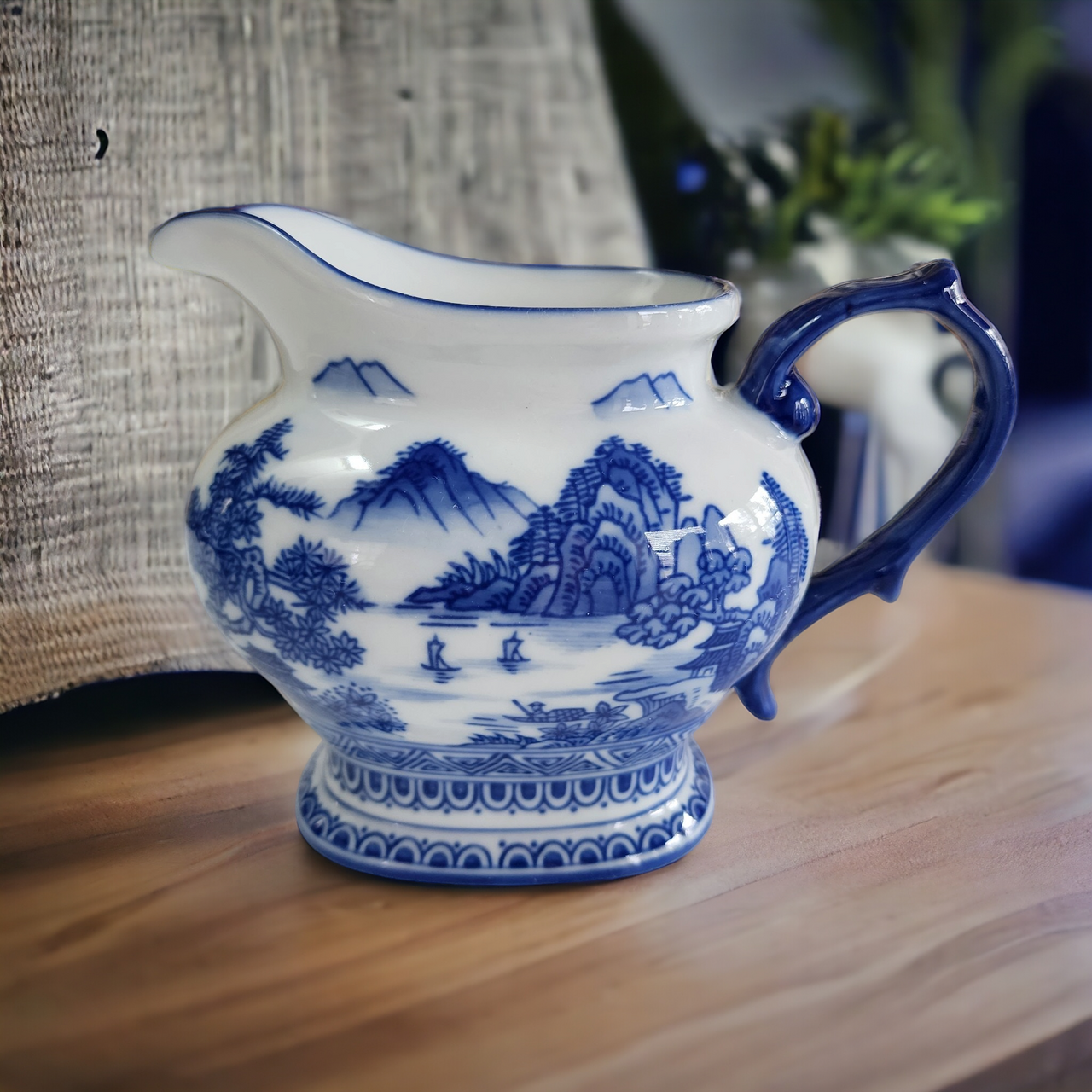 Bombay  Blue White Oriental Scene Creamer