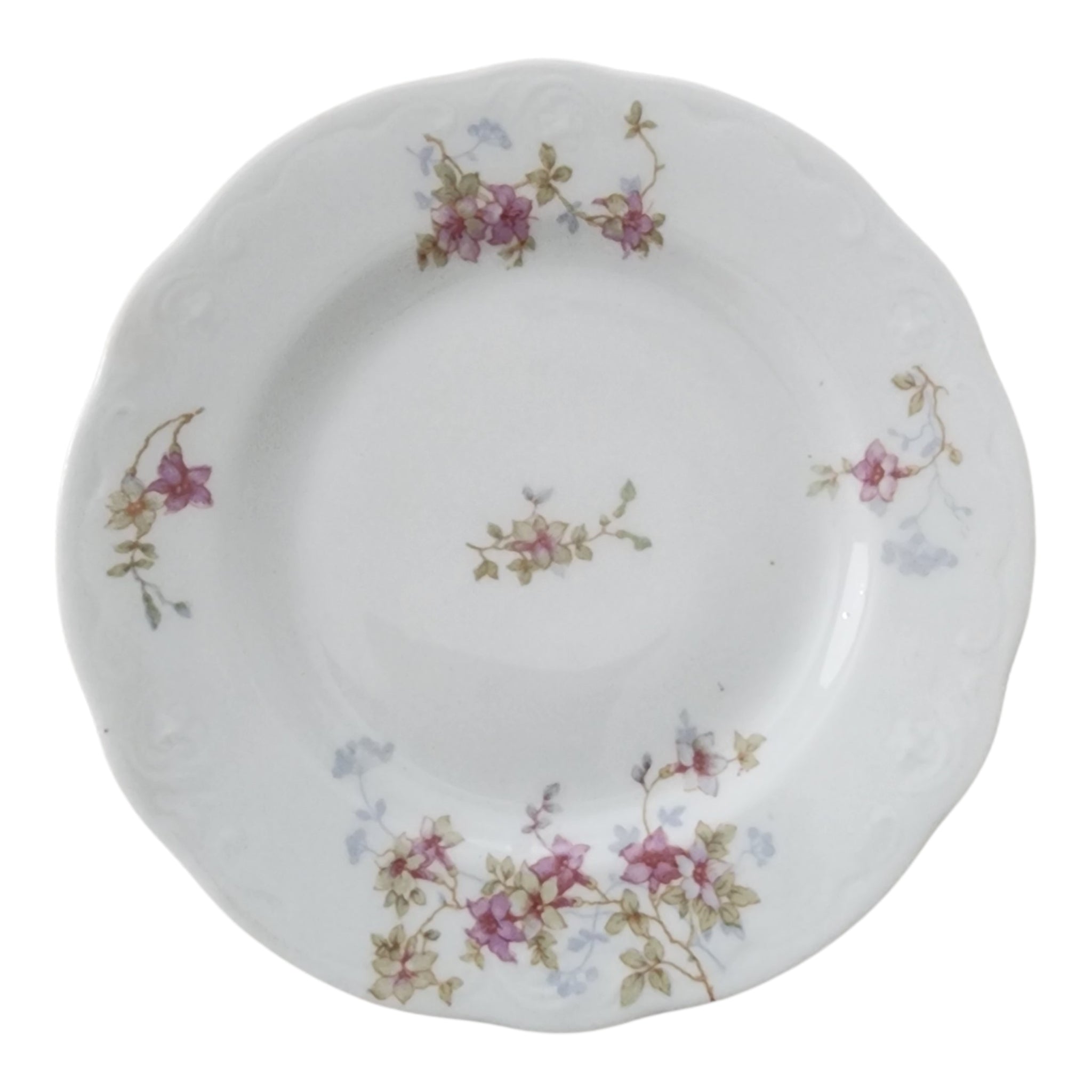 6" Syracuse China Purple Floral Sprigs & Embossed Rim Bread & Butter Plate