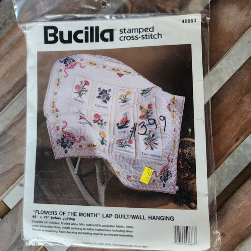 Bucilla Flowers of the Month Quilt Wall Hanging Cross Stitch Kit Sealed 45x45