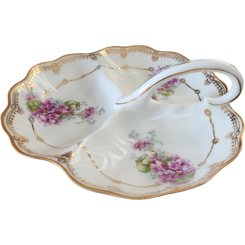C.S. Prussia Porcelain Delicate Floral Motif and Gold Trim Divided Dish