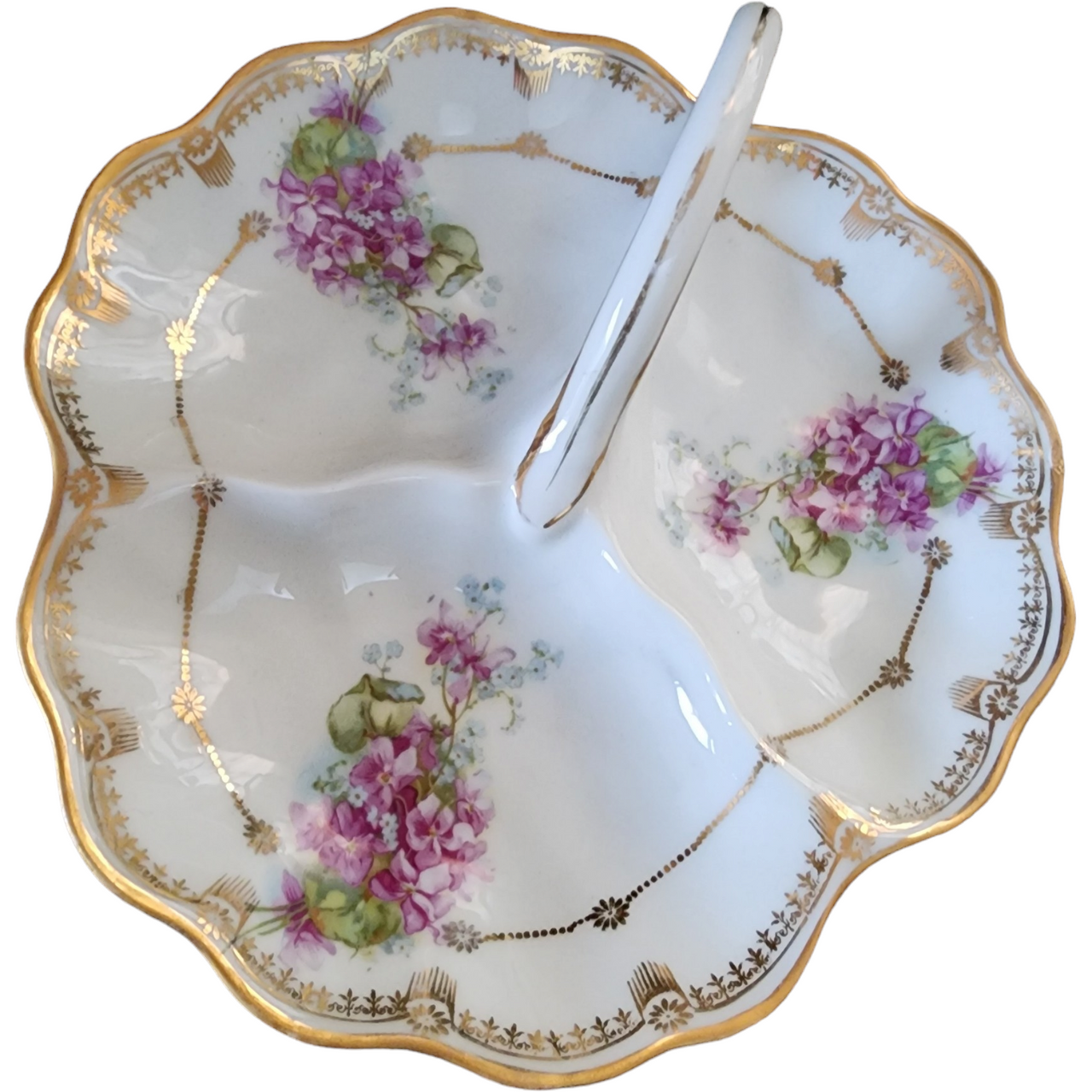 C.S. Prussia Porcelain Delicate Floral Motif and Gold Trim Divided Dish