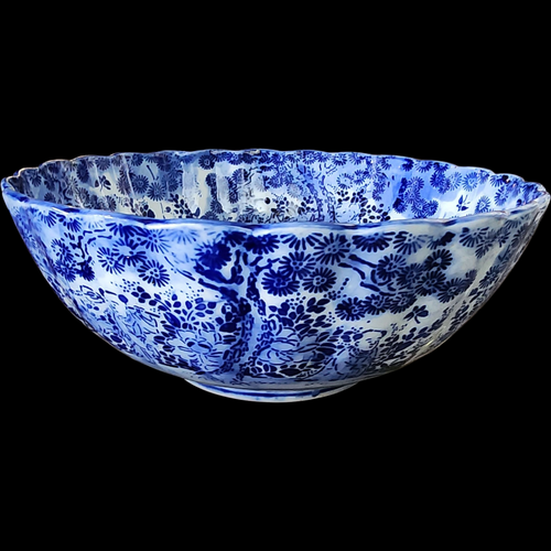 Antique Blue & White Porcelain Bowl  Chinese Export Floral Transferware  19th/20th Century