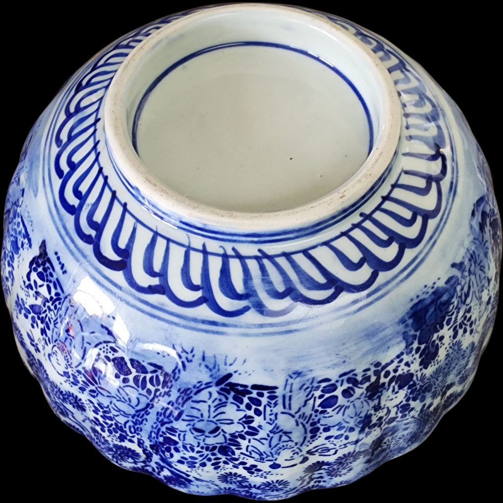 Antique Blue & White Porcelain Bowl  Chinese Export Floral Transferware  19th/20th Century